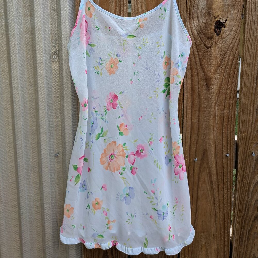 Vintage Victoria Secret Sheer Floral Slip Body Con Dress M Whimsy 90's Y2K